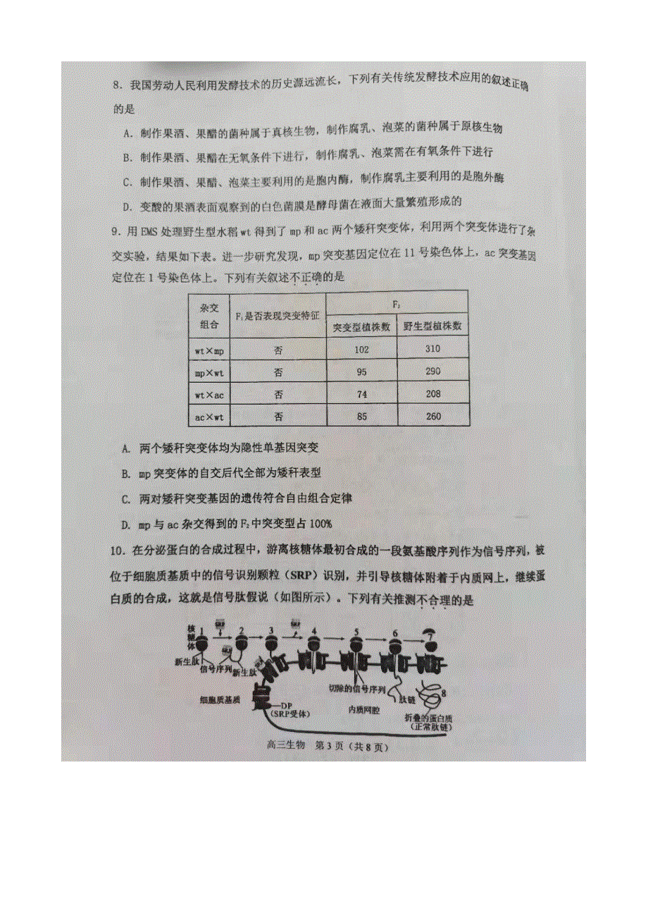 天津市红桥区2021届高三生物下学期3月质量调查（一模）试题（PDF）.pdf_第3页