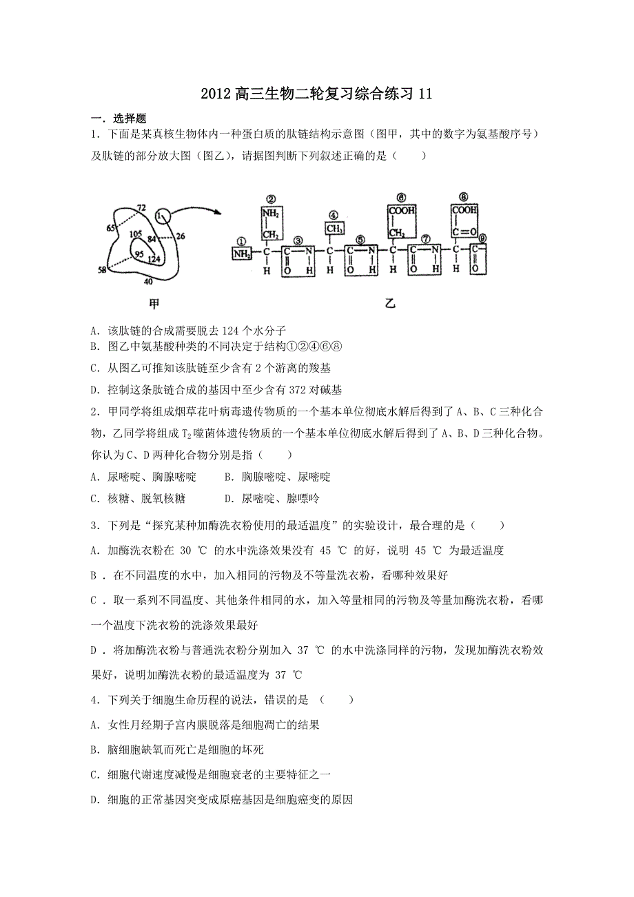 2012高三生物二轮复习综合练习11.doc_第1页