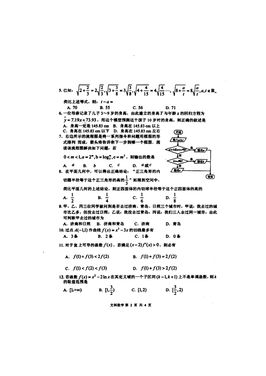 山东省莒县第二中学2017-2018学年高二下学期期中考试数学（文）试题 扫描版含答案.doc_第2页