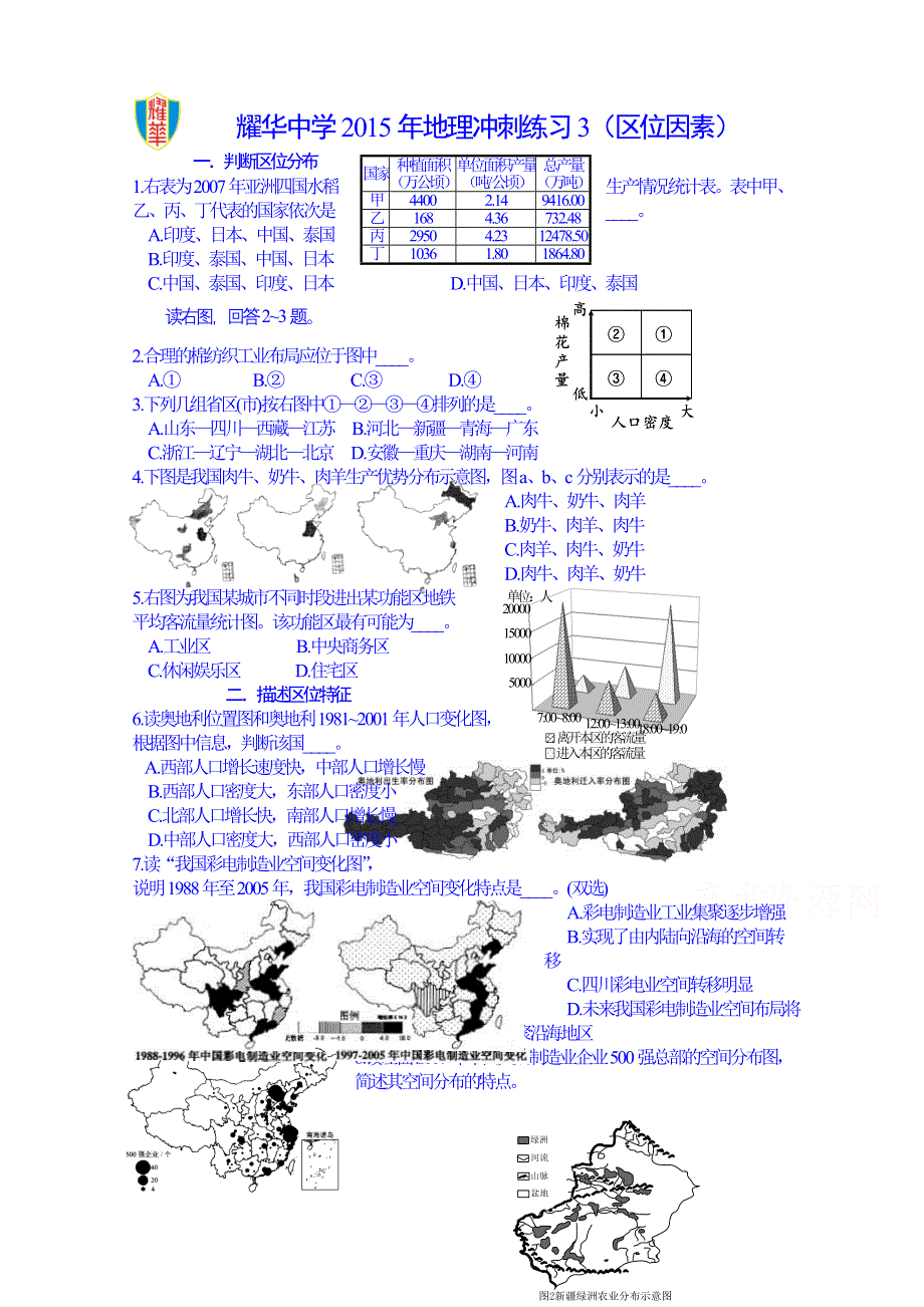 天津市耀华中学2015届高三地理冲刺练习3（区位因素）.doc_第1页