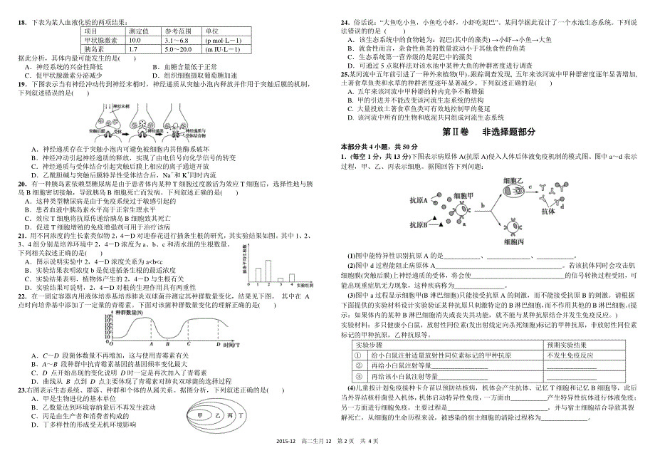 《首发》四川省树德中学2015-2016学年高二上学期12月月考试题 生物 PDF版含答案.pdf_第2页