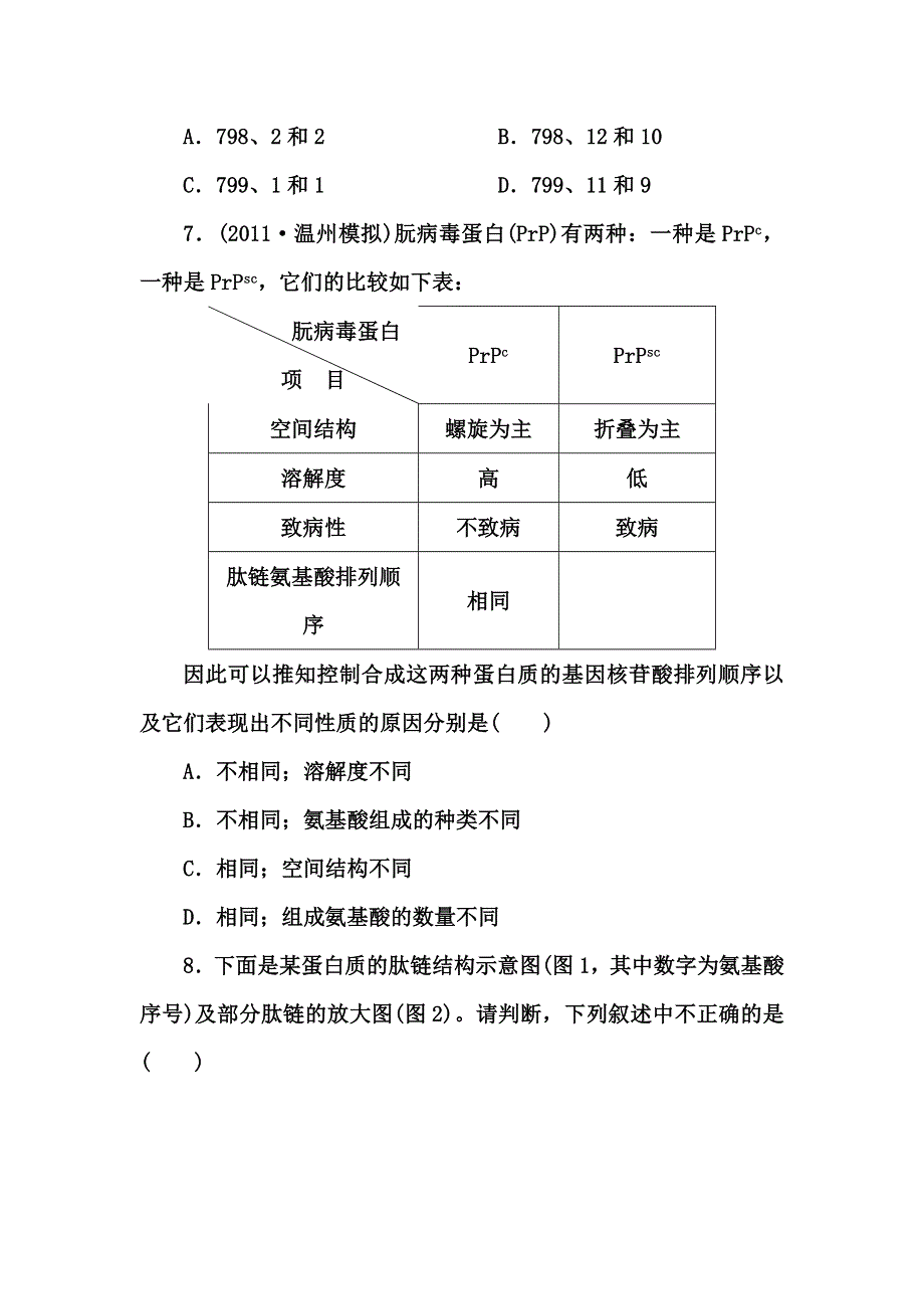 2012高三生物一轮复习《课堂新坐标》苏教版：必修一第二章第二节课时细胞中的生物大分子知能训练.doc_第3页