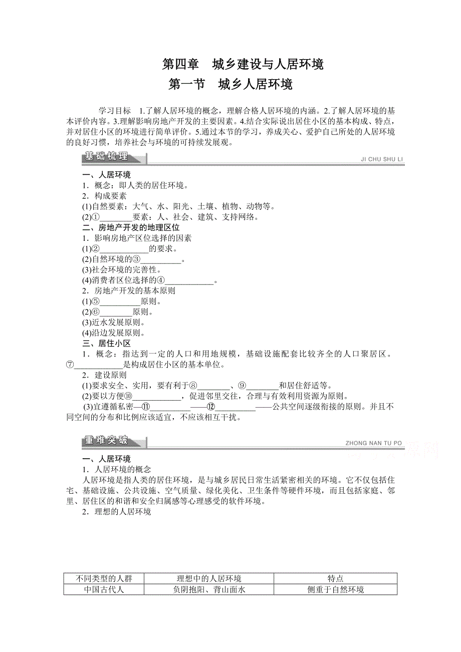 地理人教版选修四全套备课精选学案：4.1 城乡人居环境 .doc_第1页