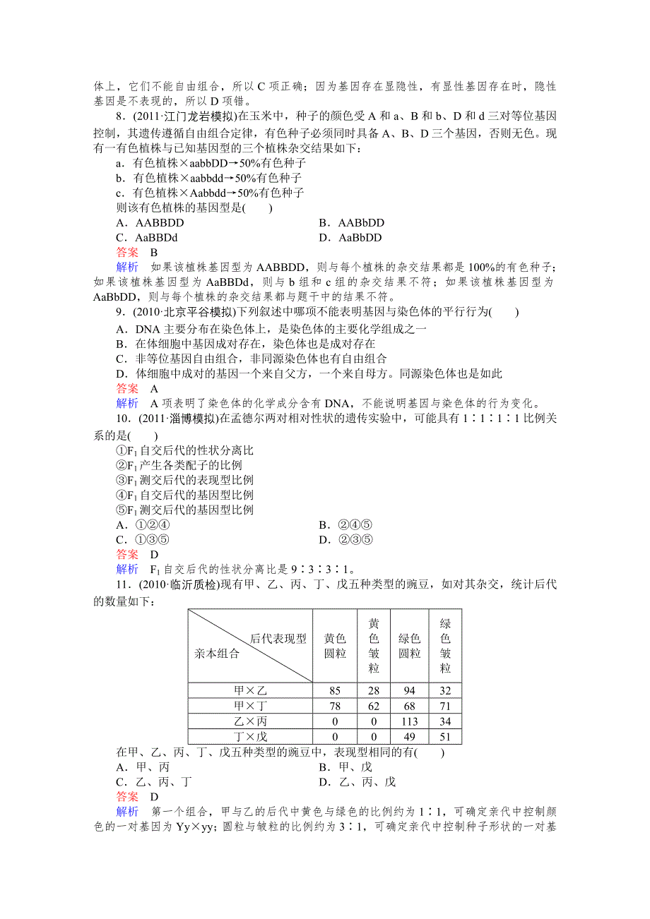 2012高三生物一轮复习同步辅导课后作业（大纲版）：5-2-7第7课时二、基因的自由组合规律.doc_第3页