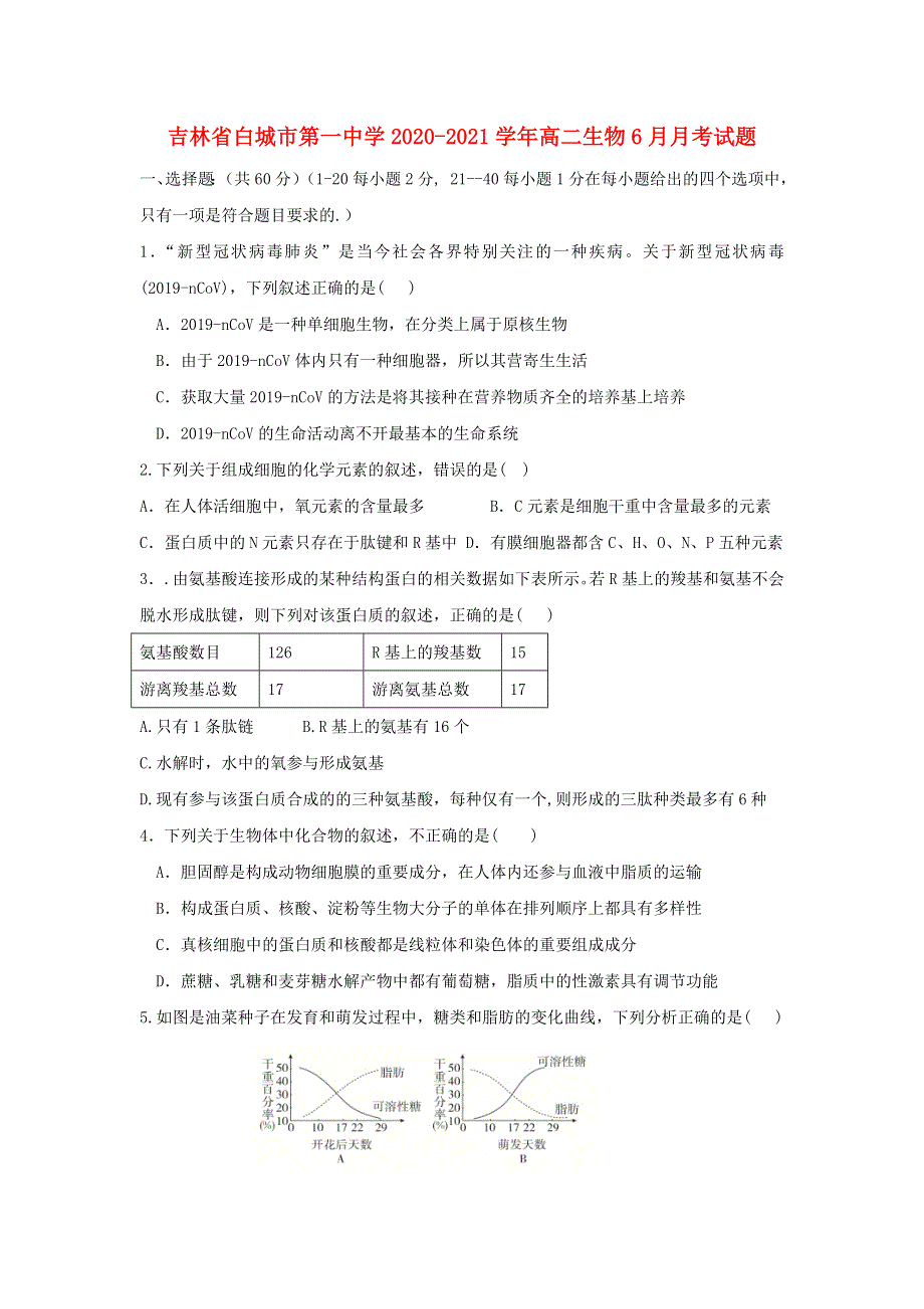 吉林省白城市第一中学2020-2021学年高二生物6月月考试题.doc_第1页