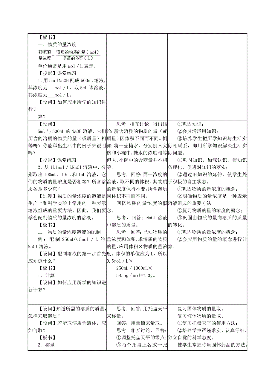 天津市静海县唐官屯中学（人教版）高一化学必修一教案：1-2 化学计量在实验中的应用第三课时9 .doc_第3页