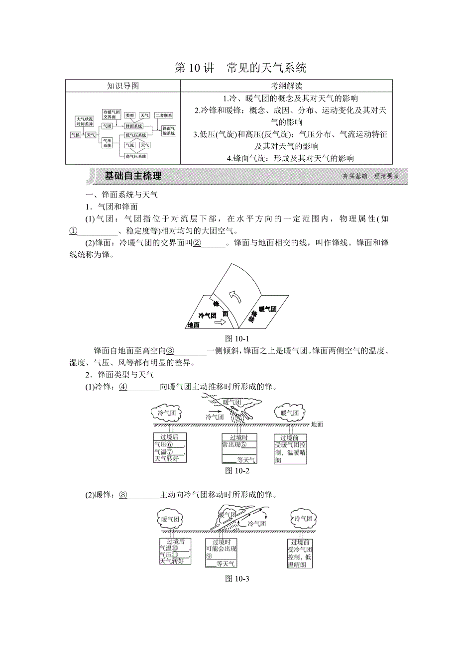 《高考复习方案》2017届高考地理（湘教版全国卷地区）一轮复习：第10讲　常见的天气系统 听课手册 WORD版含解析.doc_第1页