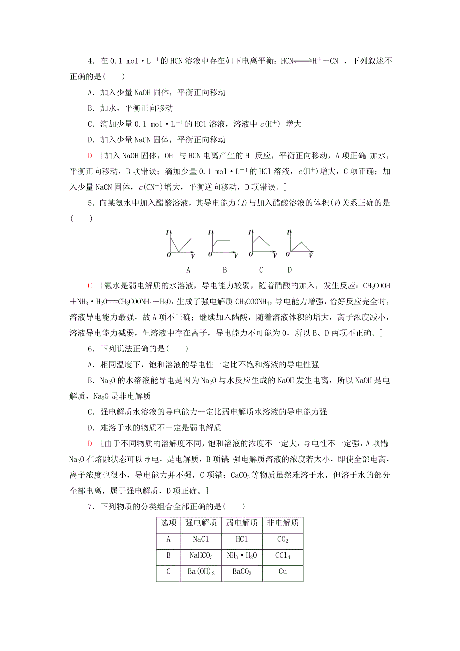 2021-2022学年新教材高中化学 专题3 溶液中的离子反应 第1单元 基础课时15 弱电解质的电离平衡基础训练（含解析）苏教版选择性必修1.doc_第2页