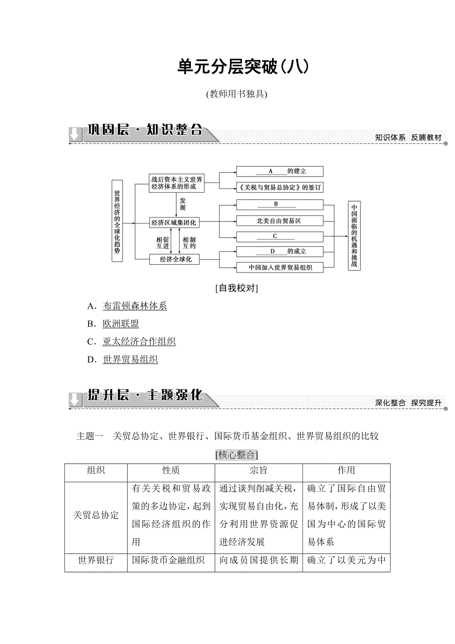 2017-2018学年高一历史人教版必修2教师用书：第8单元 单元分层突破8 WORD版含解析.doc_第1页