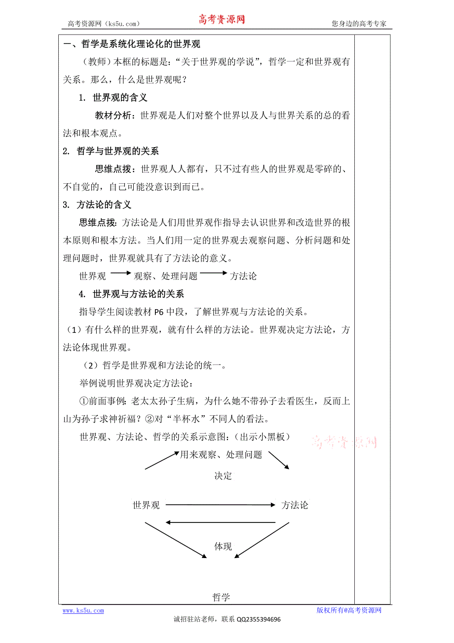 广东省肇庆市实验中学2016届高三政治复习三四五高效课堂教学设计：必修四 哲学第一课 .doc_第2页