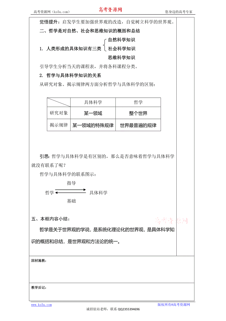 广东省肇庆市实验中学2016届高三政治复习三四五高效课堂教学设计：必修四 哲学第一课 .doc_第3页