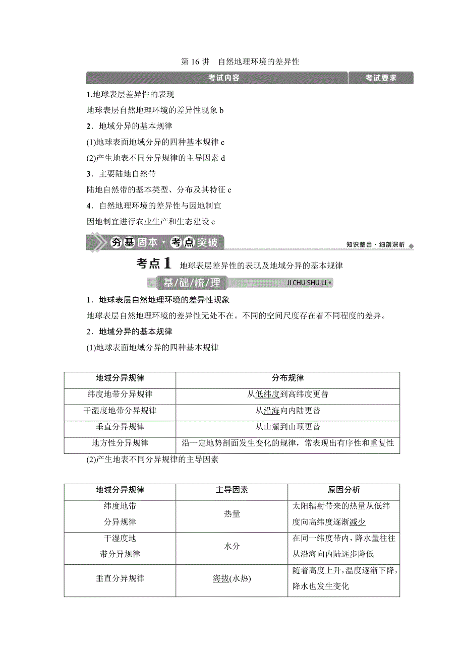2021版浙江新高考选考地理一轮复习教师用书：第16讲　自然地理环境的差异性 WORD版含答案.doc_第1页