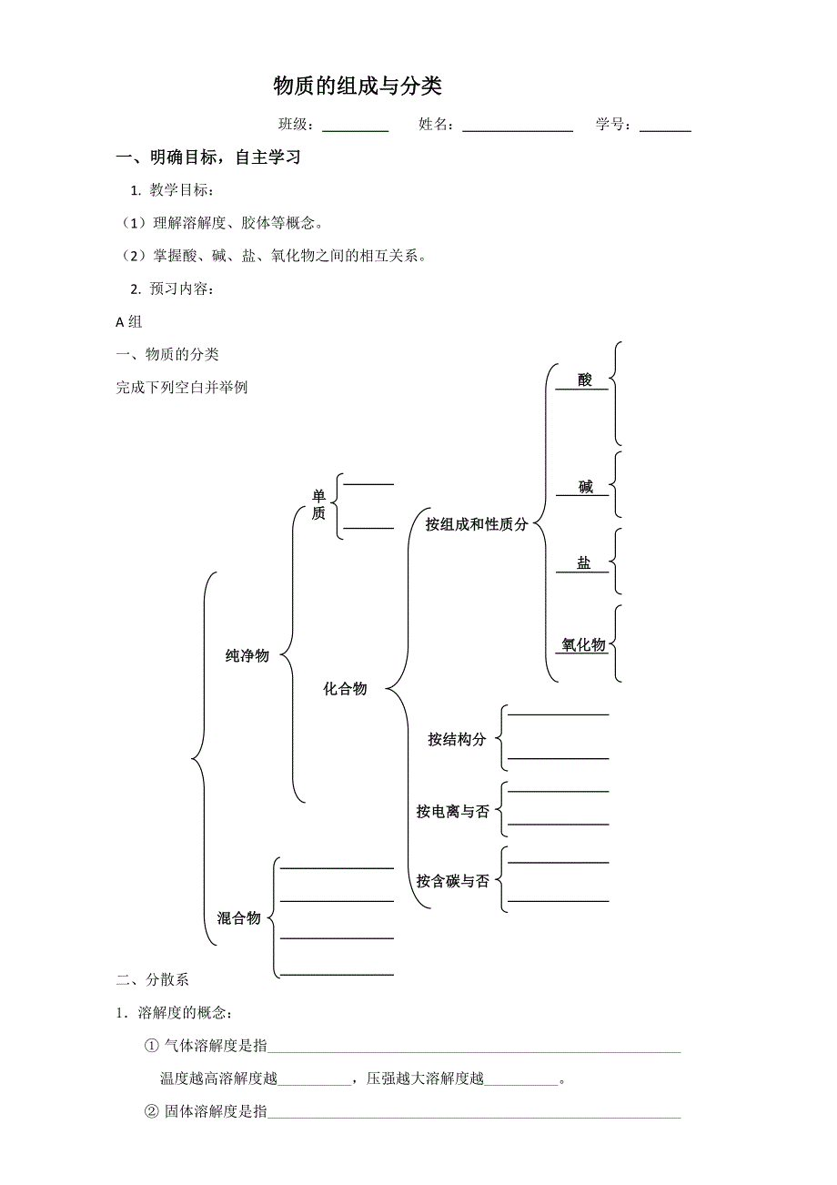 江苏省大丰市新丰中学2017届高三化学一轮复习学案：物质的组成与分类 WORD版缺答案.doc_第1页
