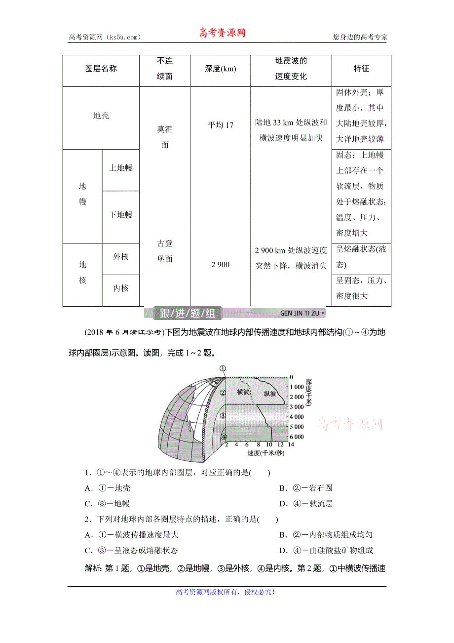 2021版浙江新高考选考地理一轮复习教师用书：第6讲　地球的结构 WORD版含答案.doc_第3页