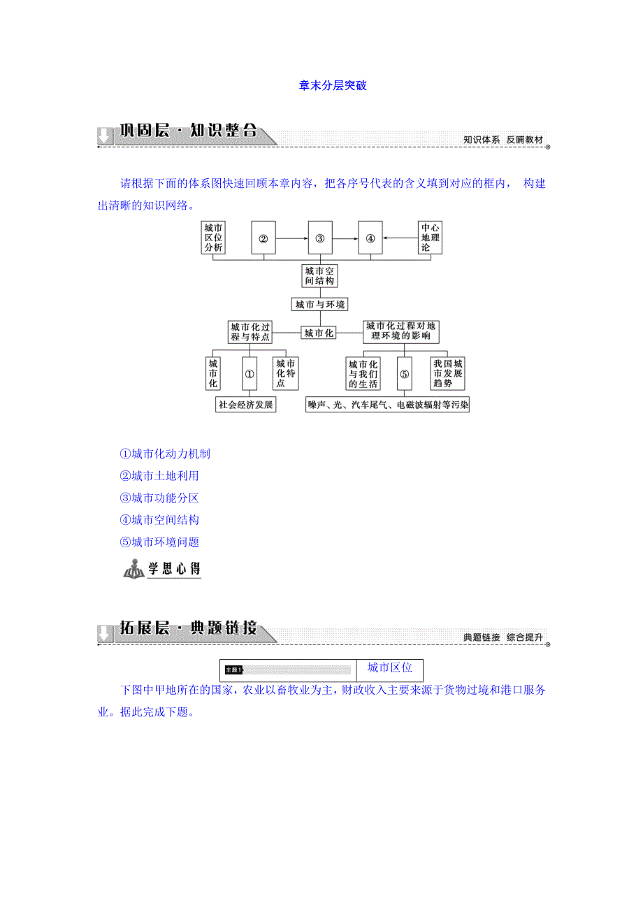 2017-2018学年高一地理湘教版必修2教师用书：第2章 章末分层突破 WORD版含答案.doc_第1页