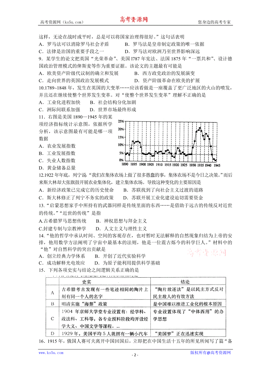 山东省青岛市2015届高三上学期期末考试历史试题 WORD版含答案.doc_第2页