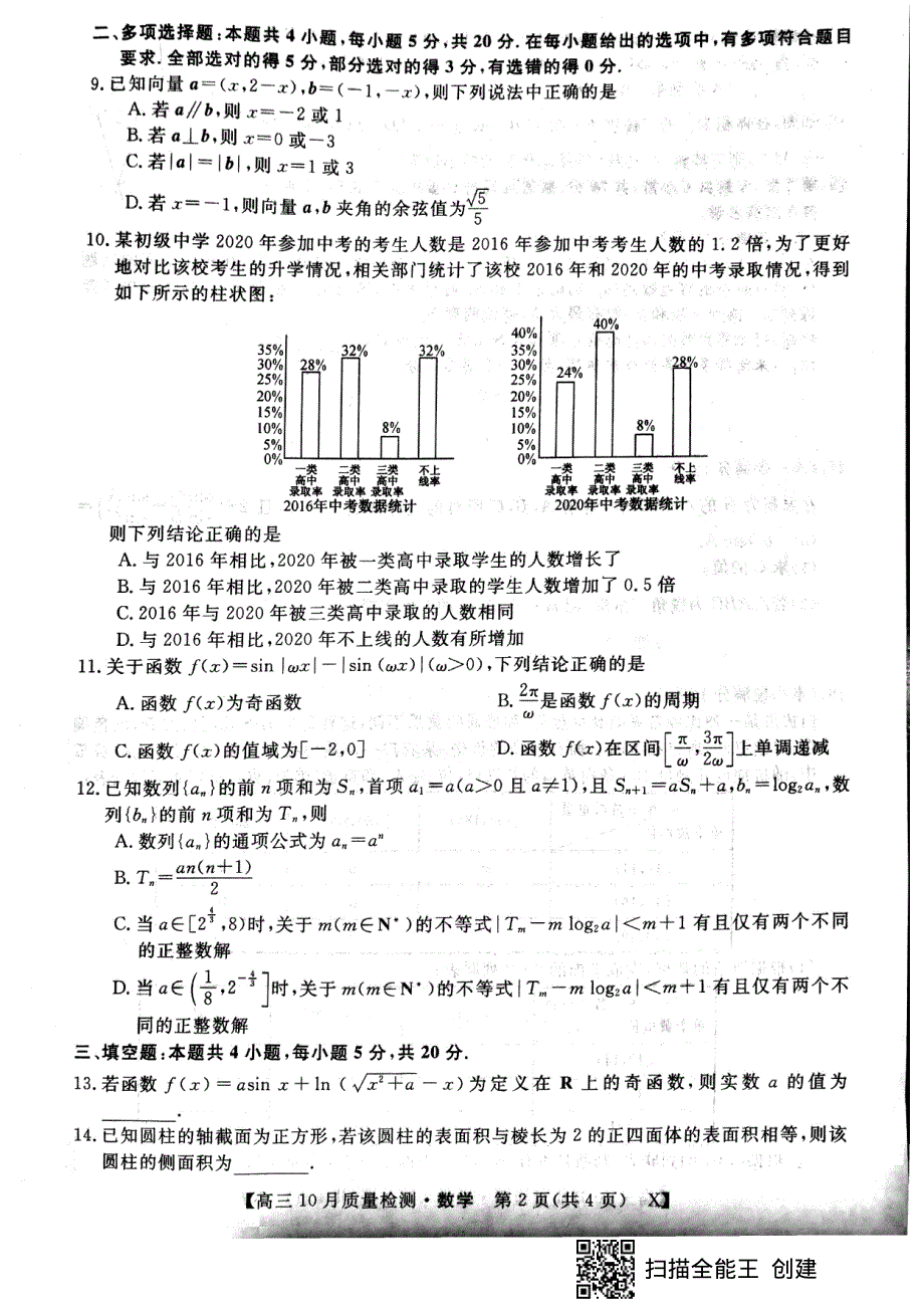 江西省金科大联考2021届高三10月质量检测数学试题 扫描版缺答案.pdf_第2页