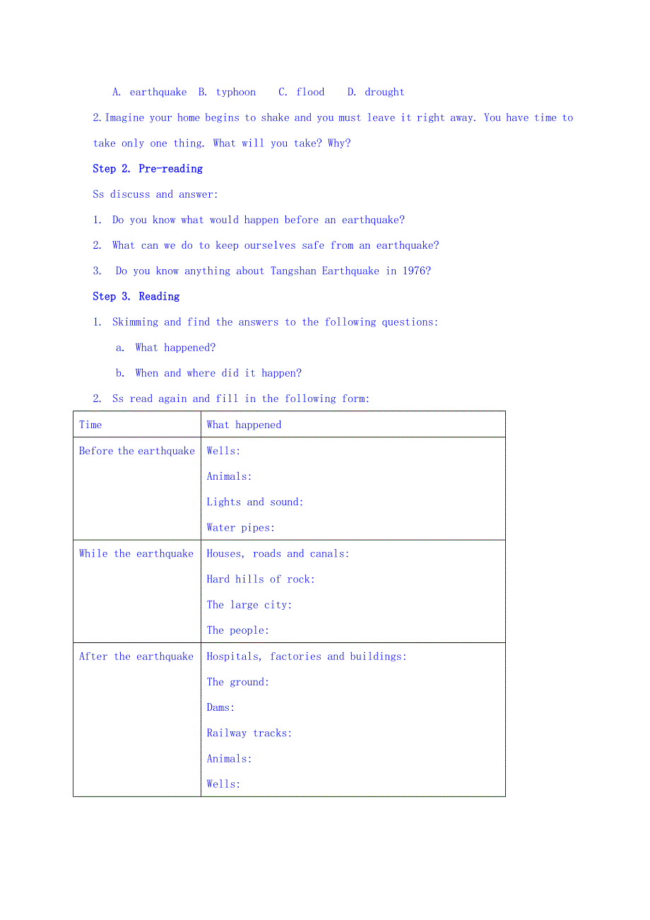 河北省南宫市奋飞中学人教版高中英语必修一教案：UNIT 4 EARTHQUAKES（2） .doc_第2页