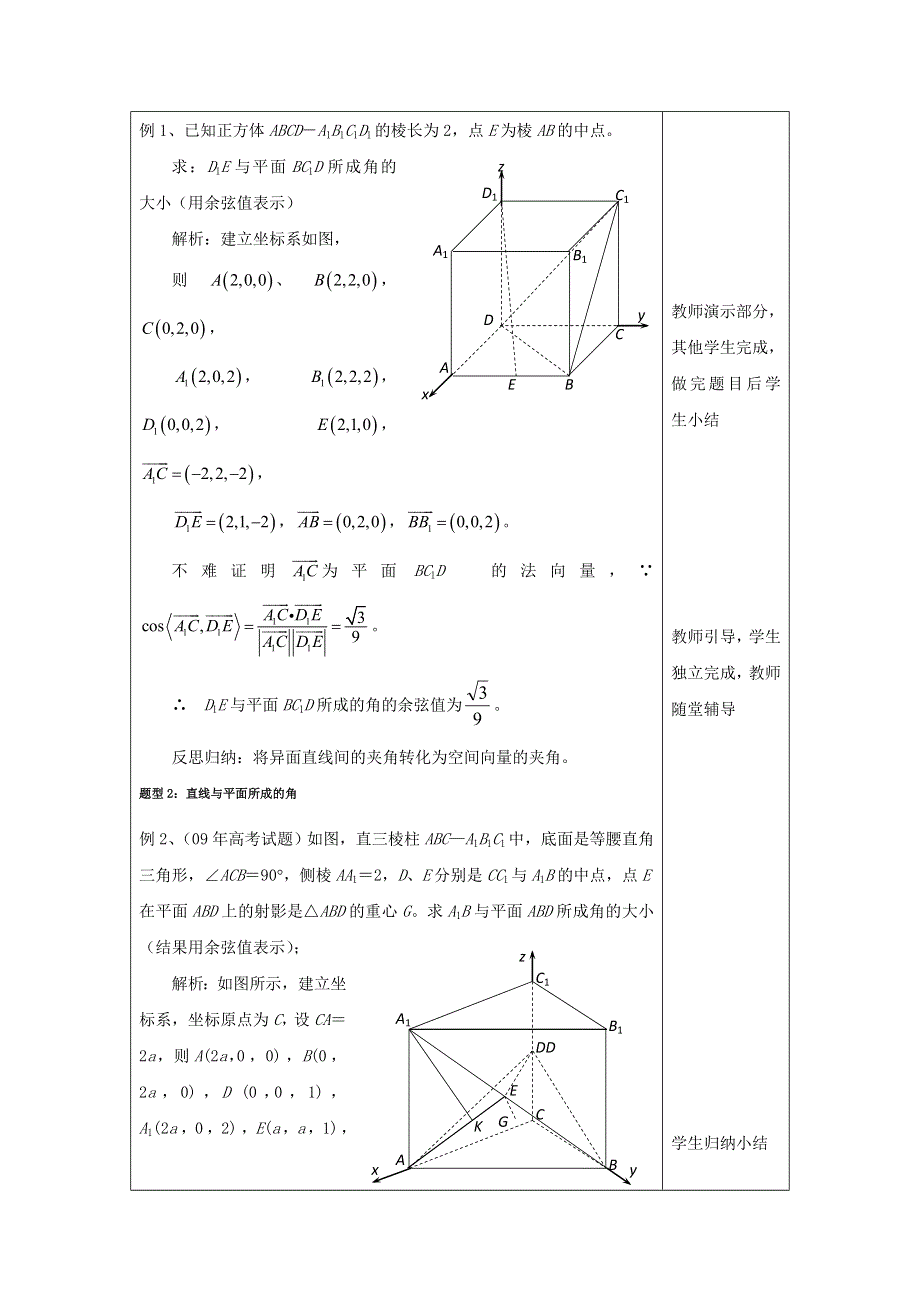 广东省肇庆市实验中学高三数学（理科）第8周教案-空间角的概念及其求法 .doc_第2页