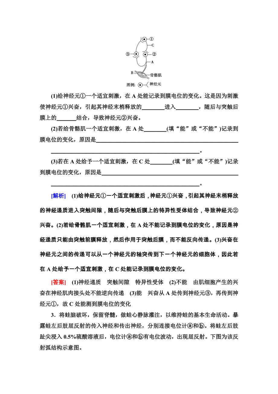 2020-2021学年生物新教材人教版选择性必修1学案：第2章 素养提升课 兴奋传导和传递特点的实验探究 WORD版含解析.doc_第3页