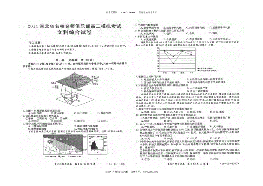 河北省名校名师俱乐部2014届高三模拟考试文综试题 扫描版含答案.doc_第1页