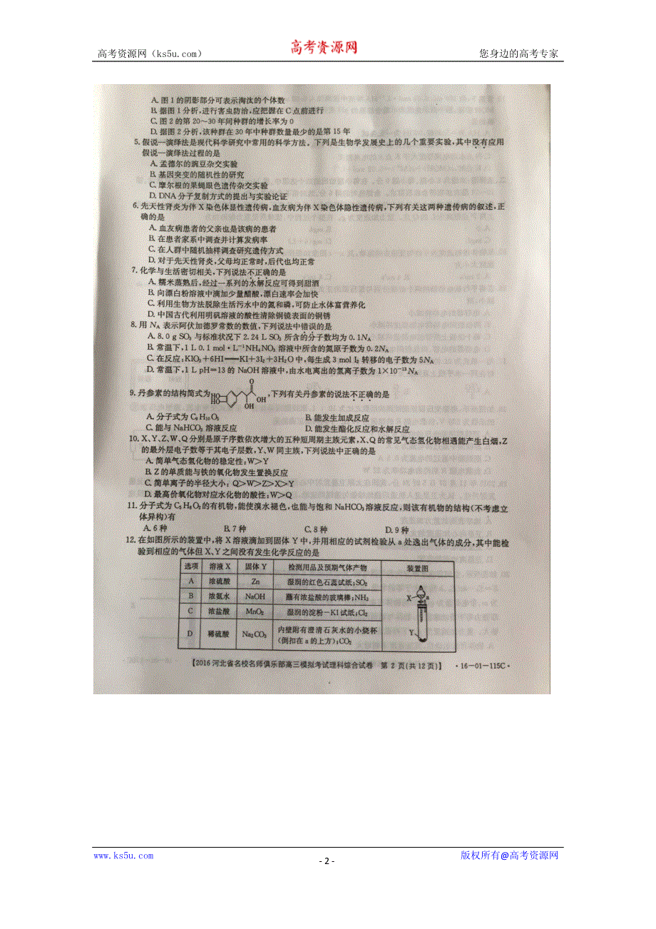 河北省名校名师俱乐部2016届高三3月模拟考试理科综合试题 扫描版含答案.doc_第2页