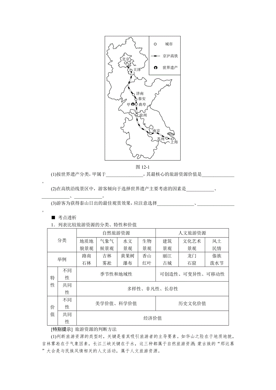 《高考复习方案》2016高考地理（全国通用）二轮专题复习练习：专题十二　旅游地理 听课手册 WORD版含答案.doc_第2页