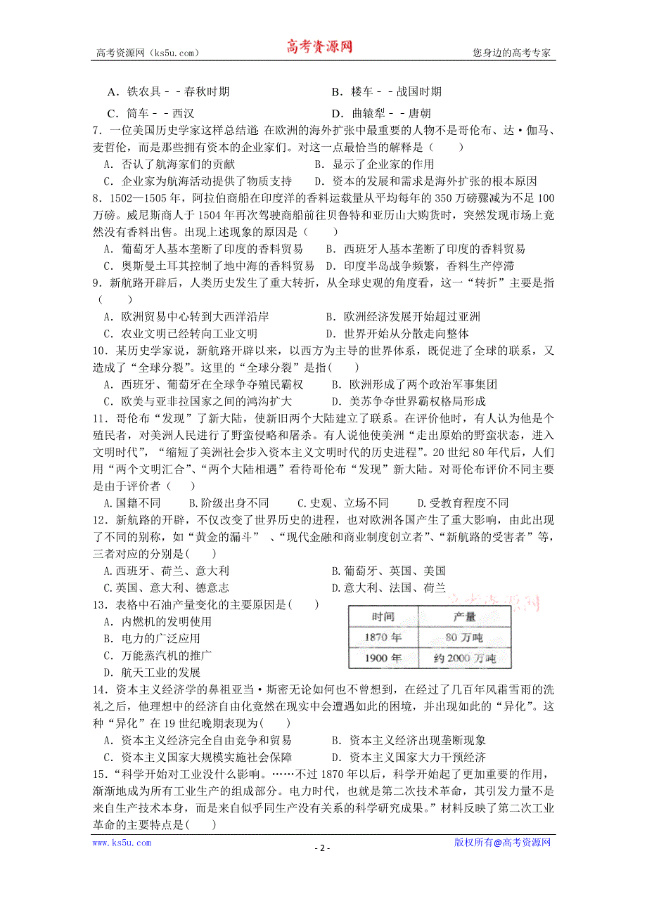 吉林省通化市通化县综合高级中学2019-2020学年高一下学期期中考试历史试题 WORD版含答案.doc_第2页