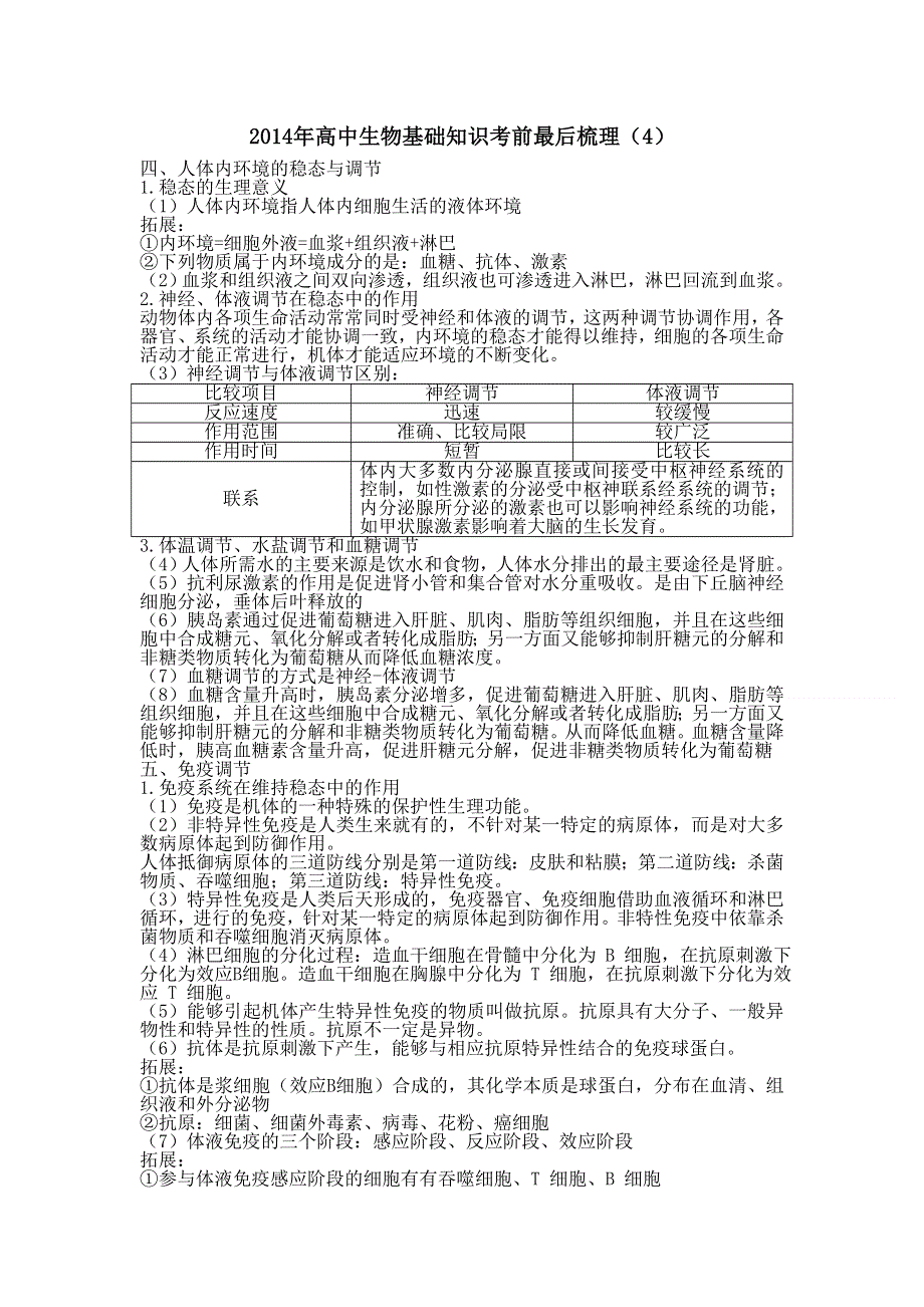 2014年高考生物复习学案：基础知识考前最后梳理（4）.doc_第1页