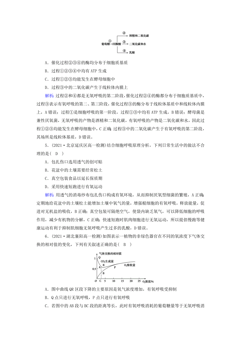 2021-2022学年新教材高中生物 第5章 细胞的能量供应和利用 第3节 第2课时 无氧呼吸与细胞呼吸原理的应用作业（含解析）新人教版必修1.doc_第2页