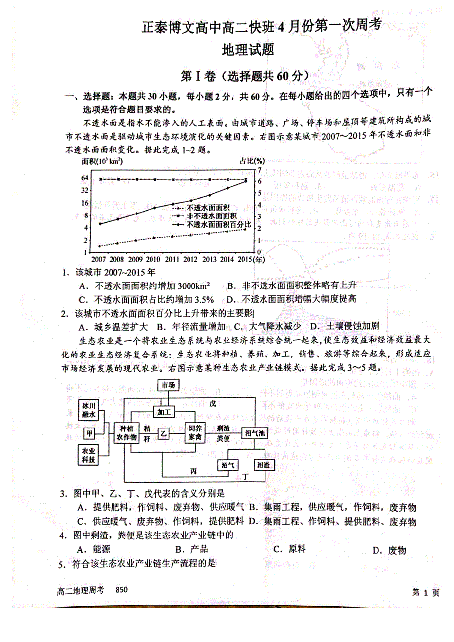 河南省周口市正泰博文高中2020-2021学年高二下学期4月第一次周练地理试题（快班） 图片版含答案.pdf_第1页