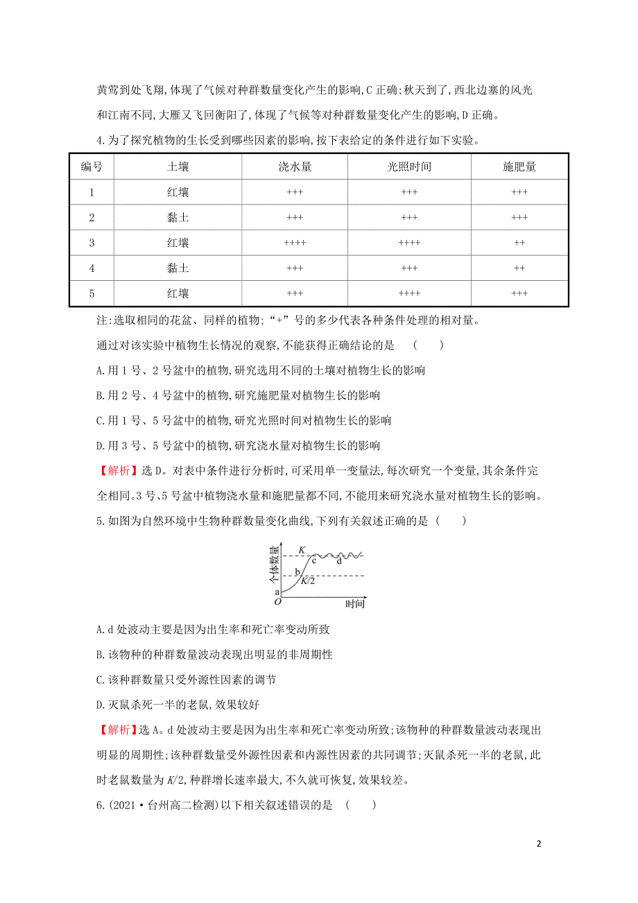 2021-2022学年新教材高中生物 课时练3 生态因素影响种群数量波动（含解析）浙科版选择性必修2.doc_第2页