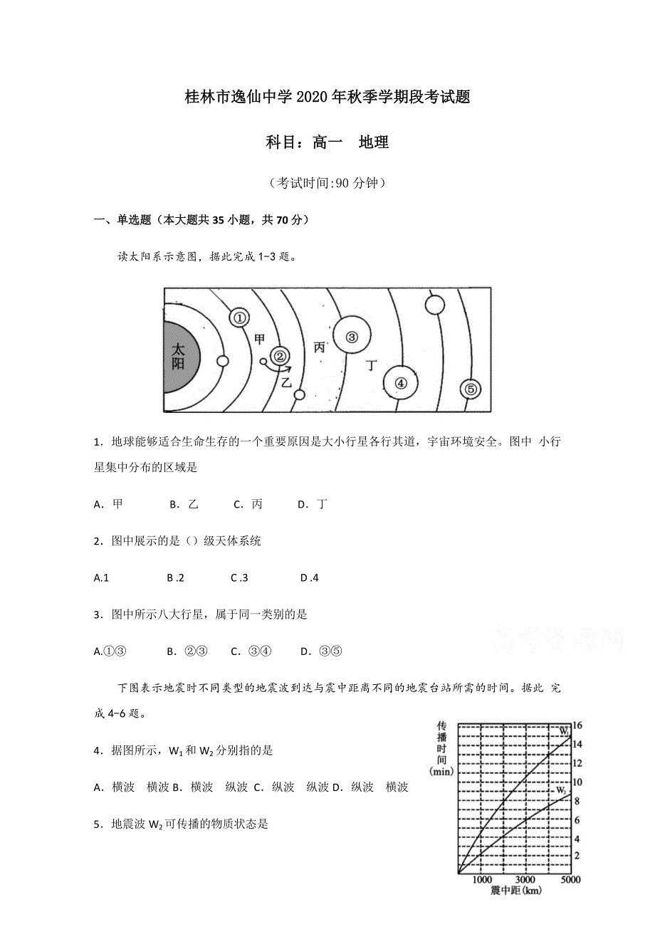 广西桂林市逸仙中学2020-2021学年高一上学期期中考试地理试题 WORD版含答案.docx_第1页