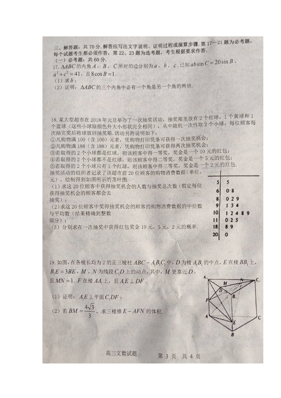 河南省周口市西华县2019届高三1月模拟考试数学（文）试卷 扫描版含答案.doc_第3页