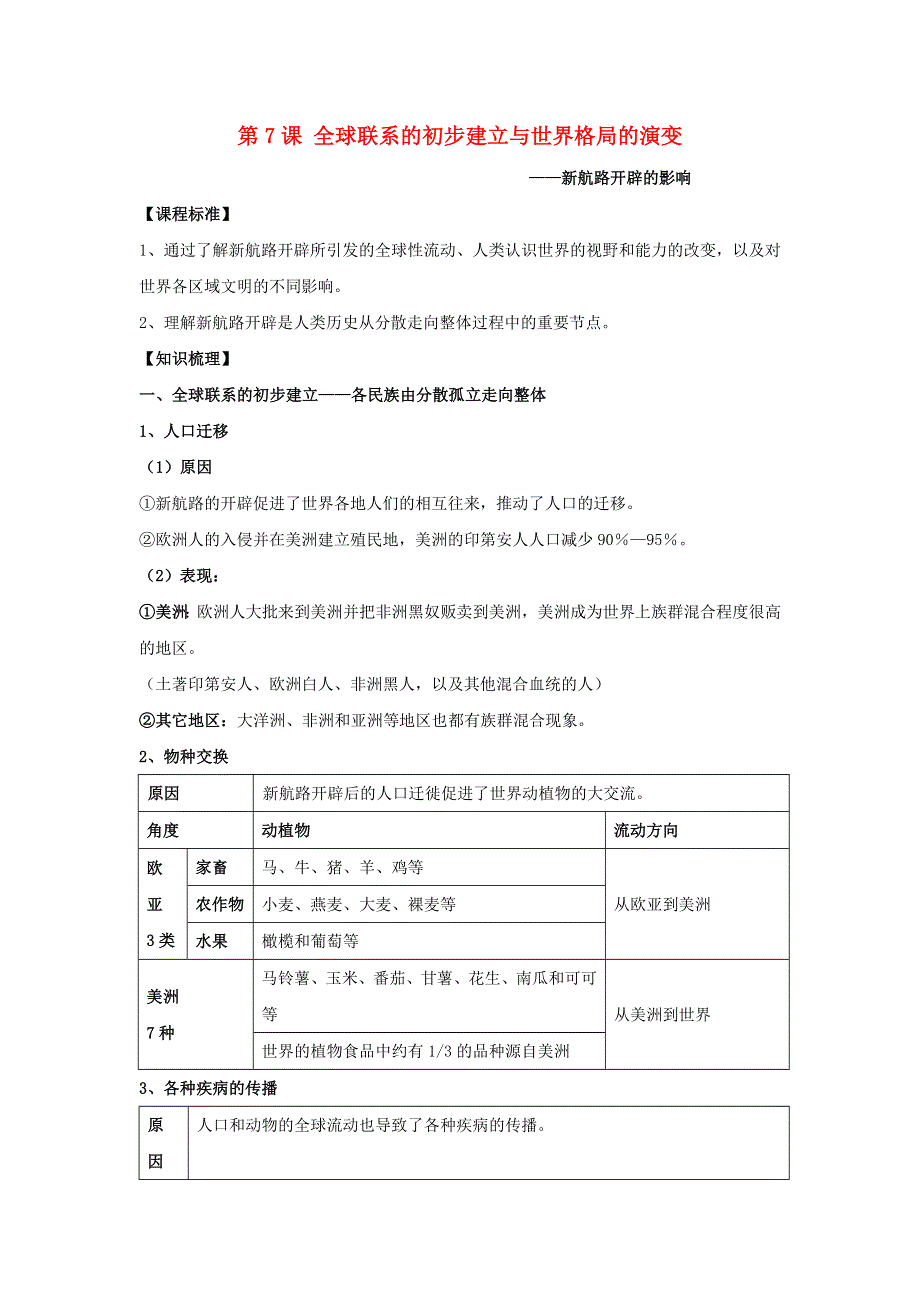 2023届高考地理一轮复习 第7课 全球联系的初步建立与世界格局的演变教案 部编版中外历史纲要（下）.doc_第1页