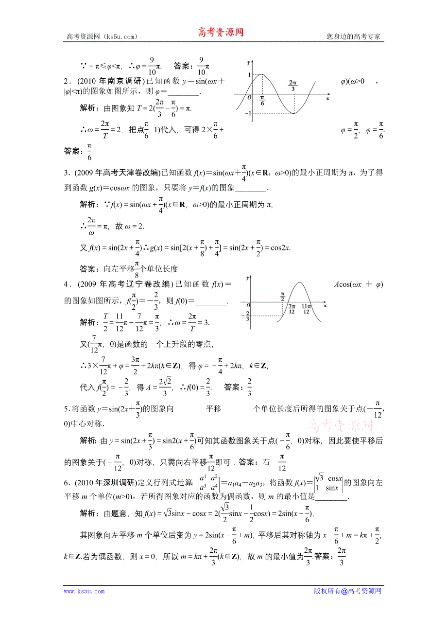 2012高考数学一轮复习AB小练习：第五章三角函数第四节 函数F＝ASIN ΩX＋Φ 的图像.doc_第3页