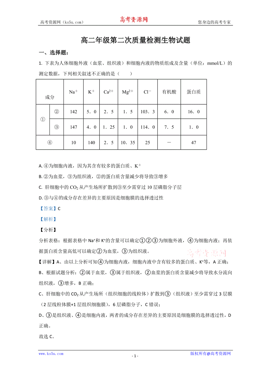 《解析》山东省枣庄市八中东校区2020-2021学年高二上学期第二次质量检测生物试题 WORD版含解析.doc_第1页