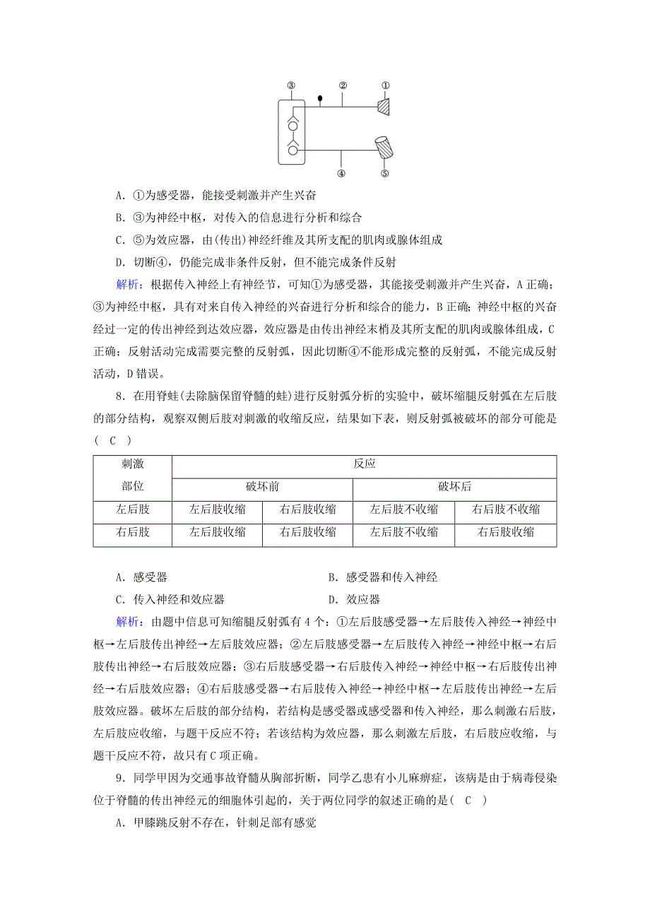 2021-2022学年新教材高中生物 第2章 神经调节 第2节 神经调节的基本方式作业（含解析）新人教版选择性必修1.doc_第3页