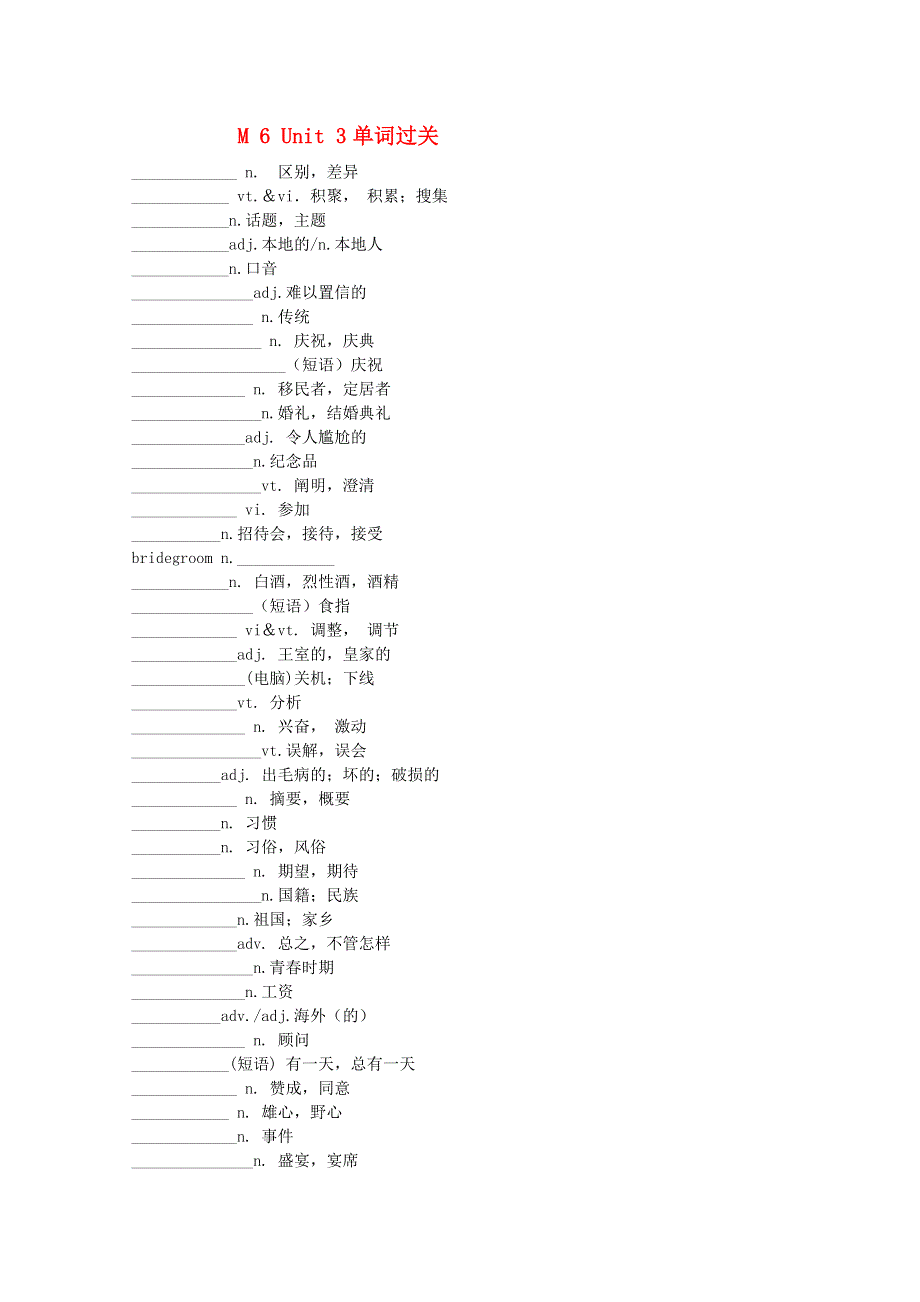 高考英语一轮复习 M6U3单词过关练习（牛津译林版）素材.doc_第1页