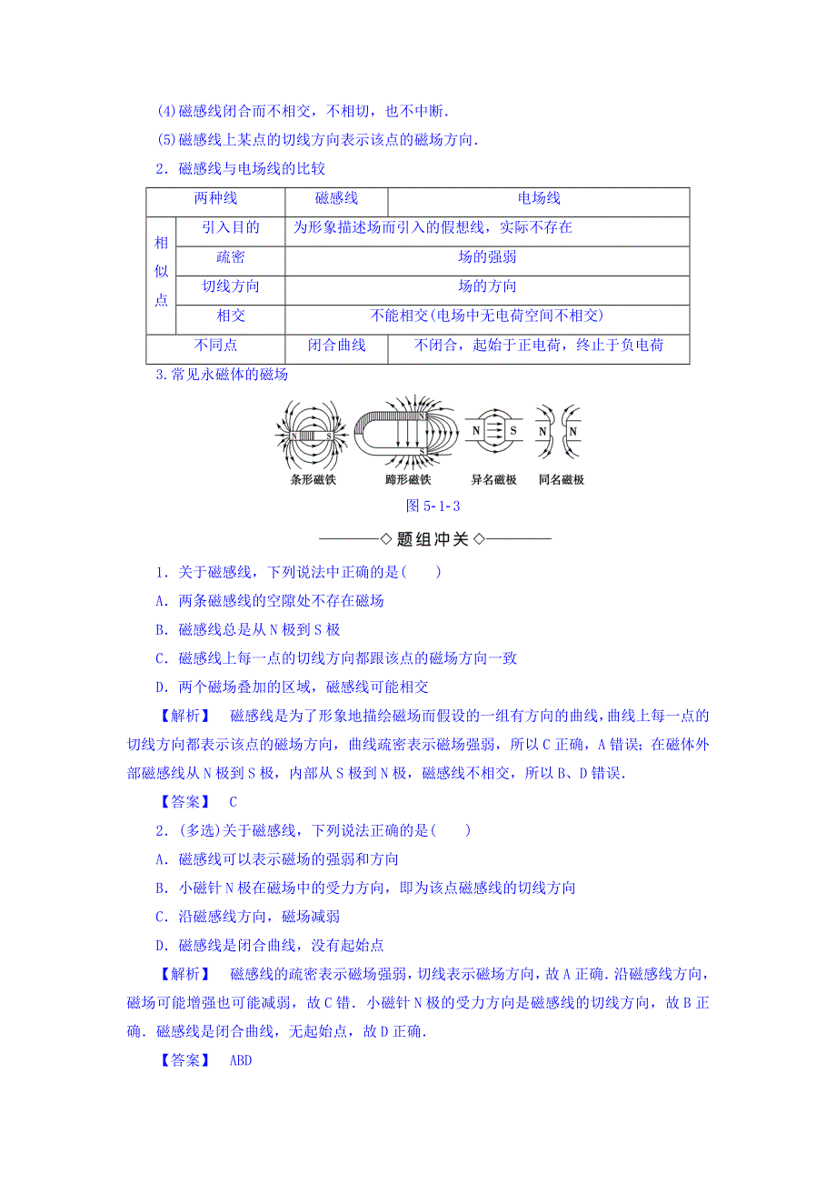 2017-2018学年高中物理（沪科版选修3-1）教师用书：第5章 5-1　磁与人类文明 5-2　怎样描述磁场 WORD版含答案.doc_第3页