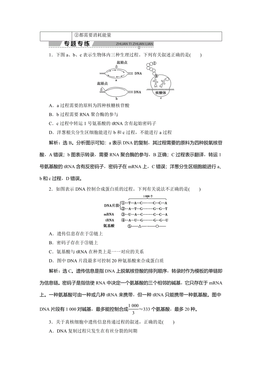 2019-2020学年苏教版生物必修二新素养同步学案：第四章　微专题讲坛（6）——DNA的复制、转录和翻译过程之间的比较 WORD版含答案.doc_第2页