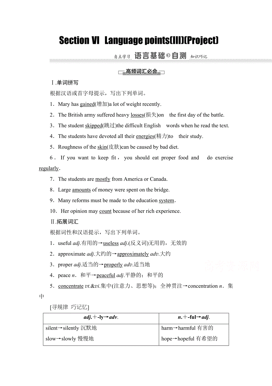 2020-2021学年高一英语译林版必修1教师用书：UNIT 3 SECTION Ⅵ　LANGUAGE POINTS（Ⅲ）（PROJECT） WORD版含解析.doc_第1页