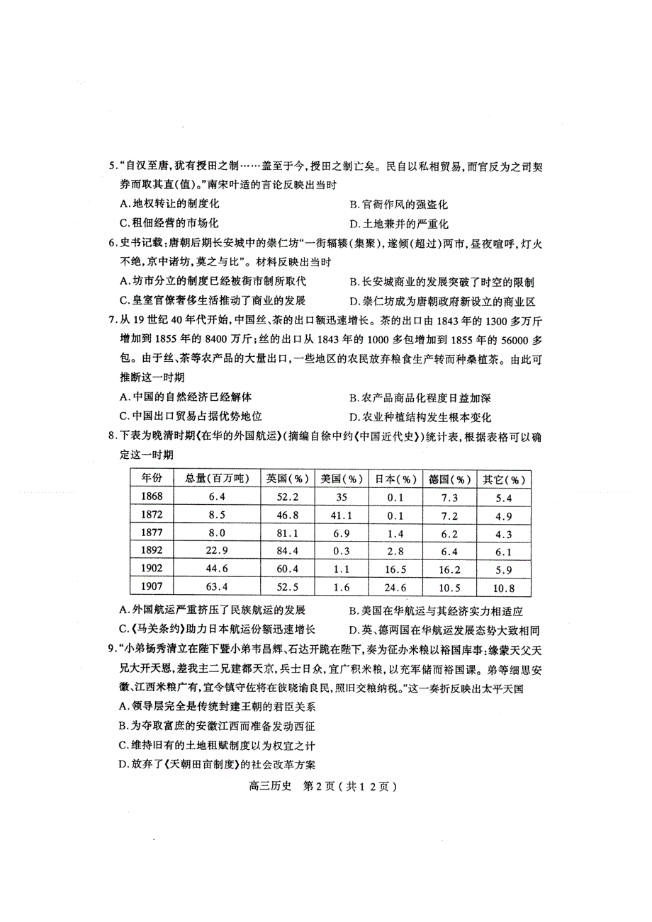 山西省太原市2014届高三第二学段测评历史试题 扫描版无答案.doc_第2页