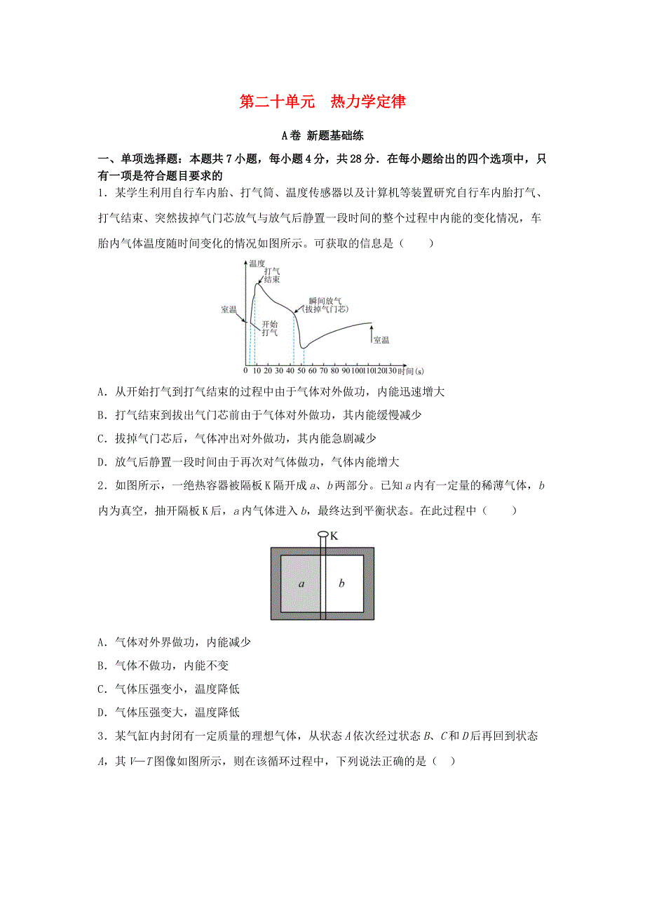 2023届高考物理一轮复习 双优单元滚动双测卷 热力学定律（A卷）.doc_第1页