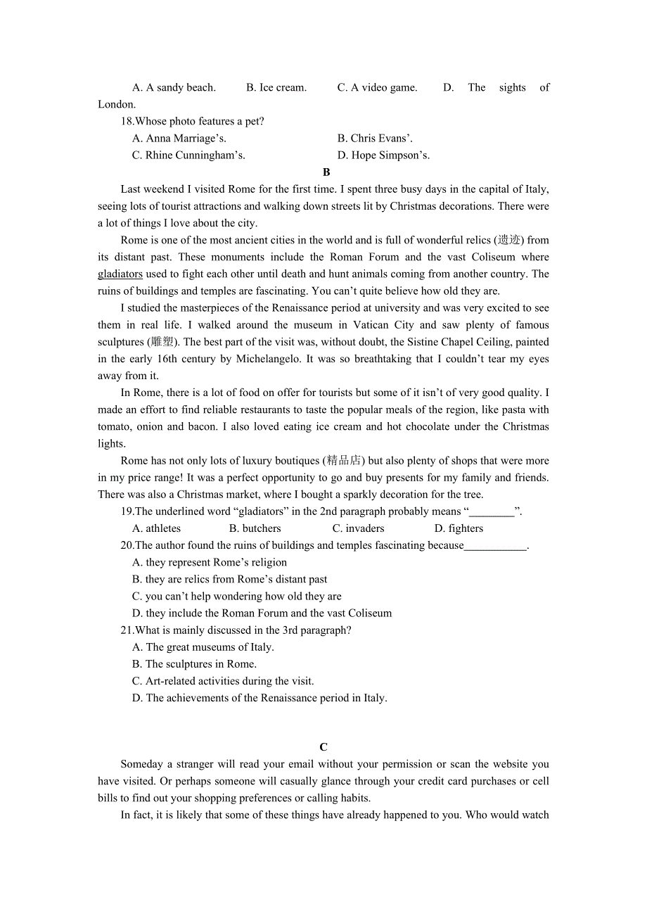 山西省太原市第二十一中学2019-2020学年高二上学期期中考试英语 WORD版含答案.doc_第3页