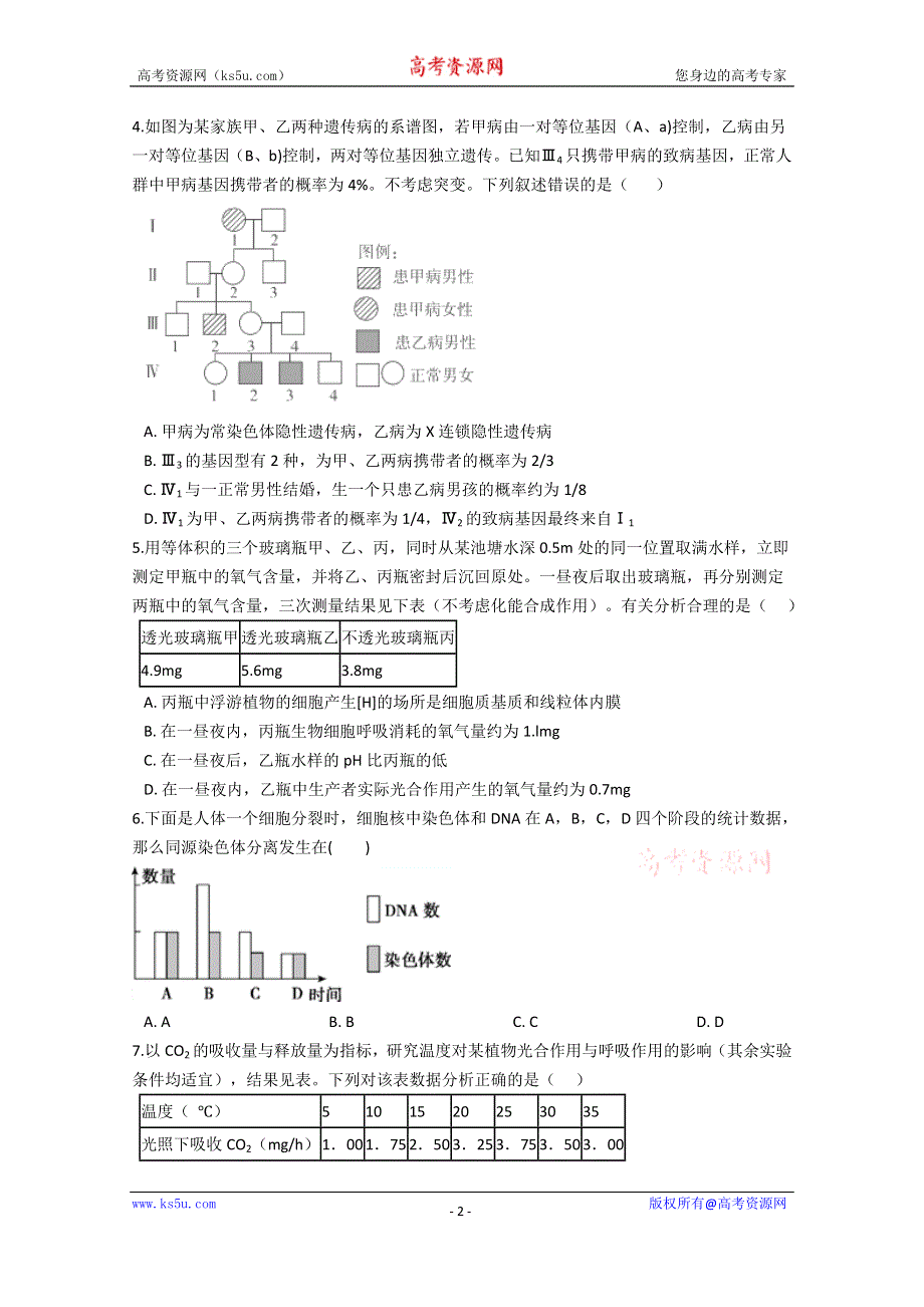 河南省许昌市长葛市第一高级中学2020届高三质量检测生物试卷 WORD版含答案.doc_第2页