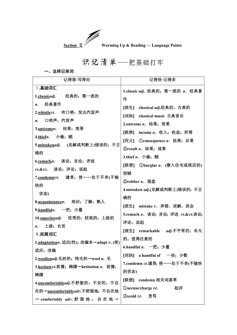 2017-2018学年高中人教版英语选修8教学案：UNIT 4 SECTION Ⅱ WARMING UP &AMP； READING — LANGUAGE POINTS WORD版含答案.doc_第1页