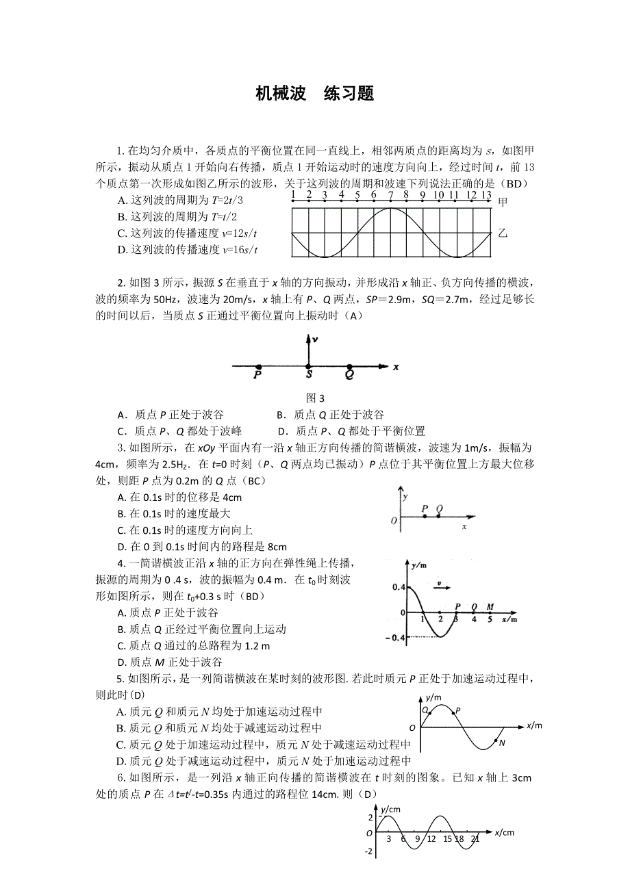 2012高二物理单元测试 第十二章 机械波 35（人教版选修3-4）.doc_第1页