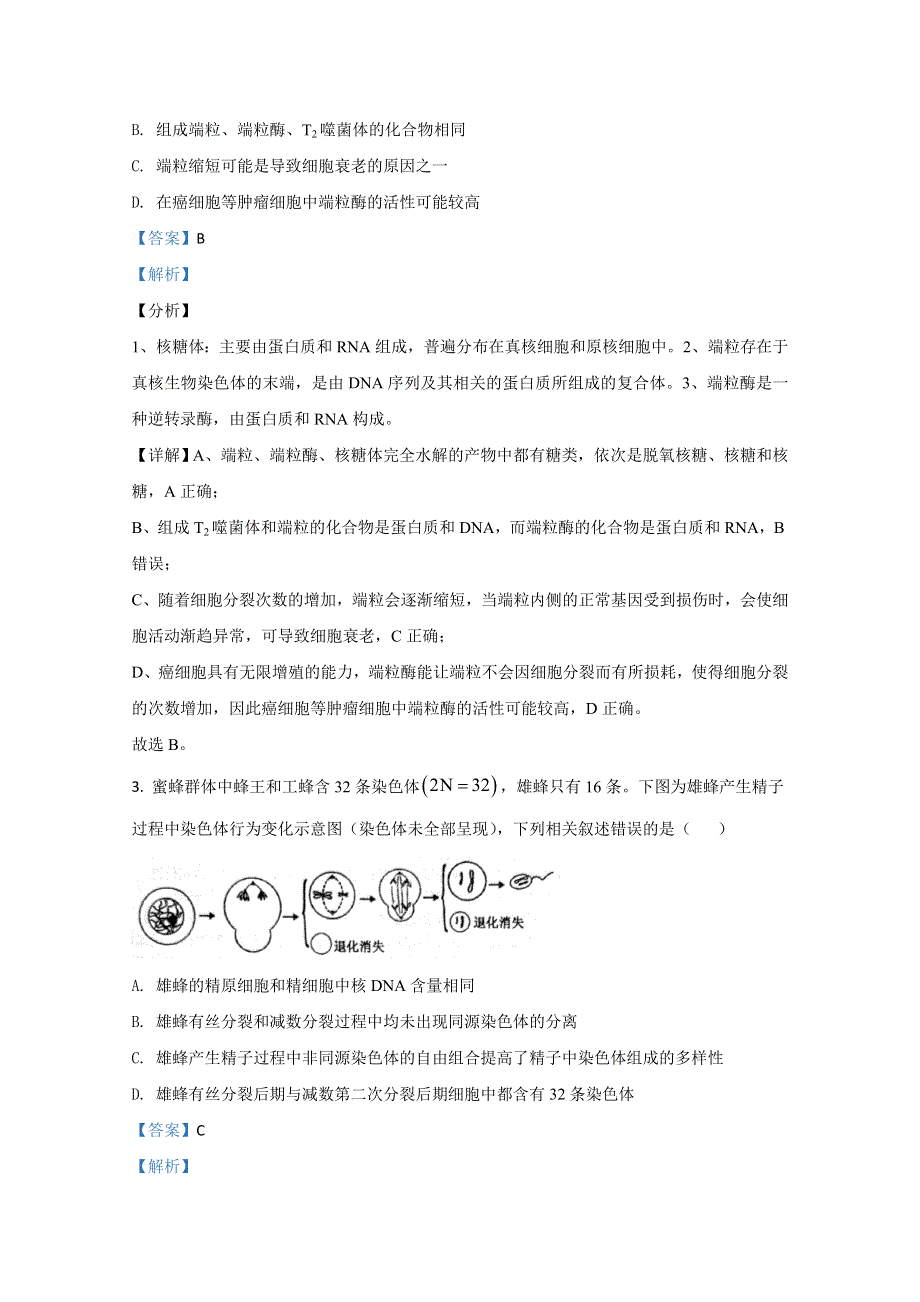 山东省青岛市三中2021届高三上学期第一学段模块考试生物试卷 WORD版含解析.doc_第2页