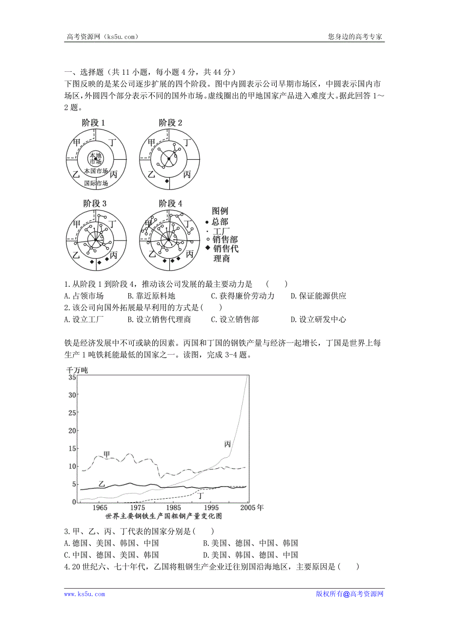 高考地理考点试题精选精练：工业 学生版.pdf_第1页